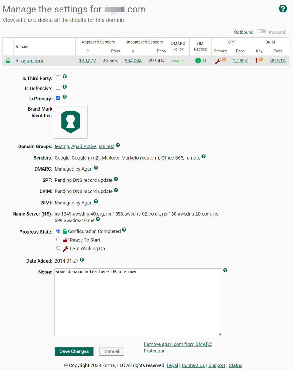 The details page for a domain.