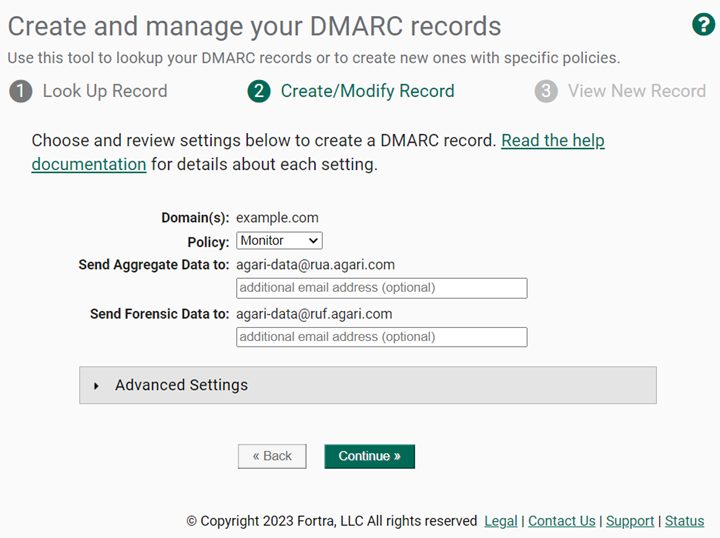 DMARC Builder Step 2 DMARC Builder Step 2