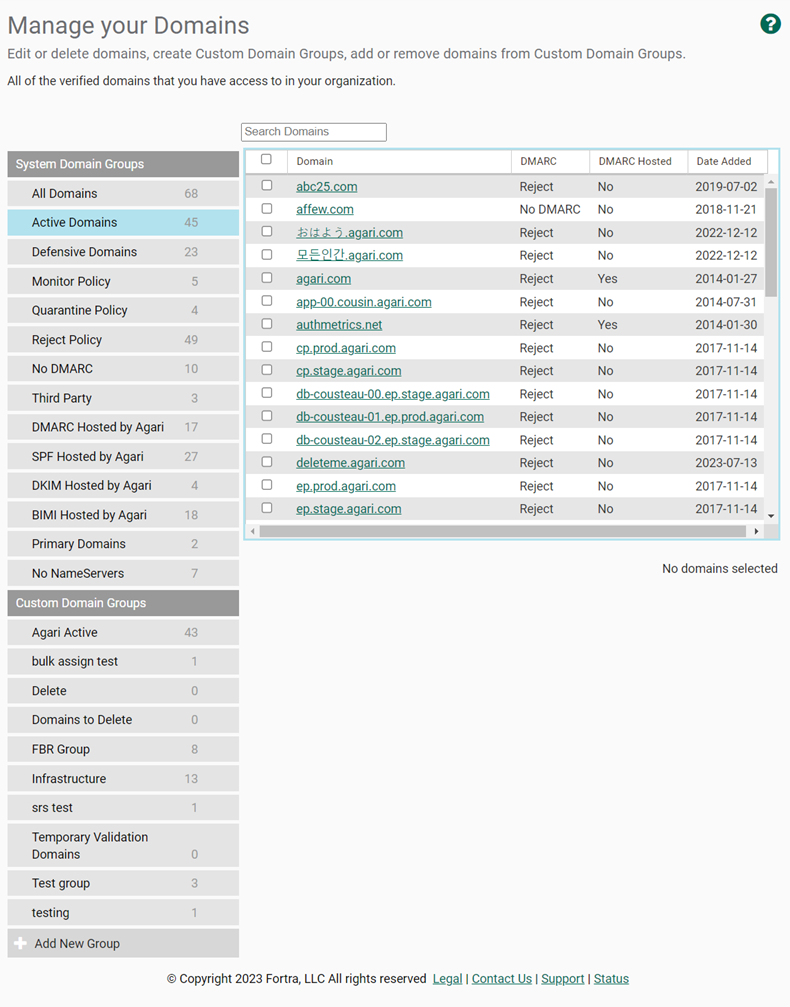 An example Domain Groups Page