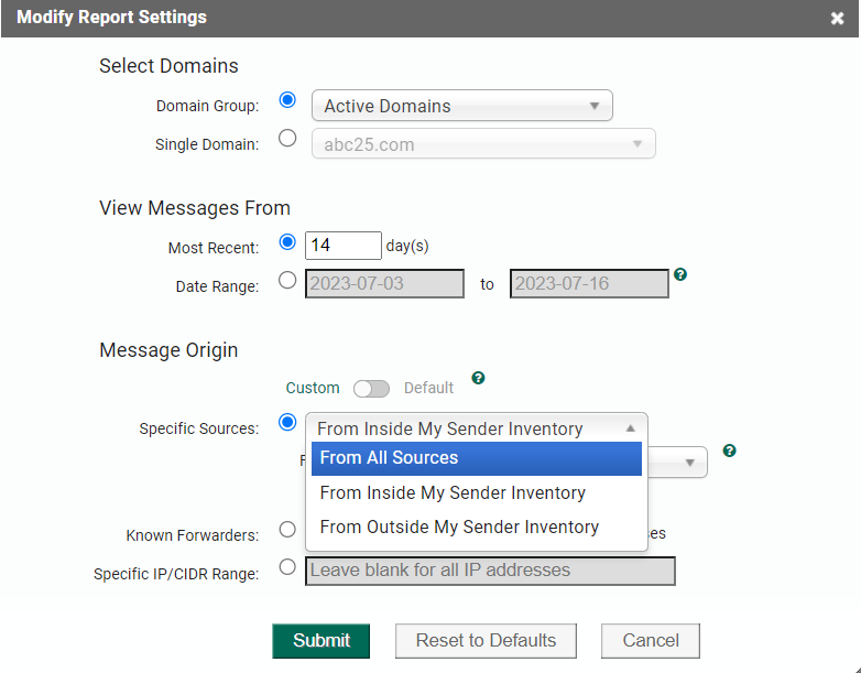 Modify report settings