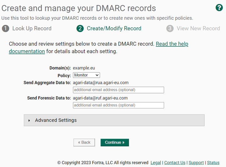 DMARC Builder Step 2