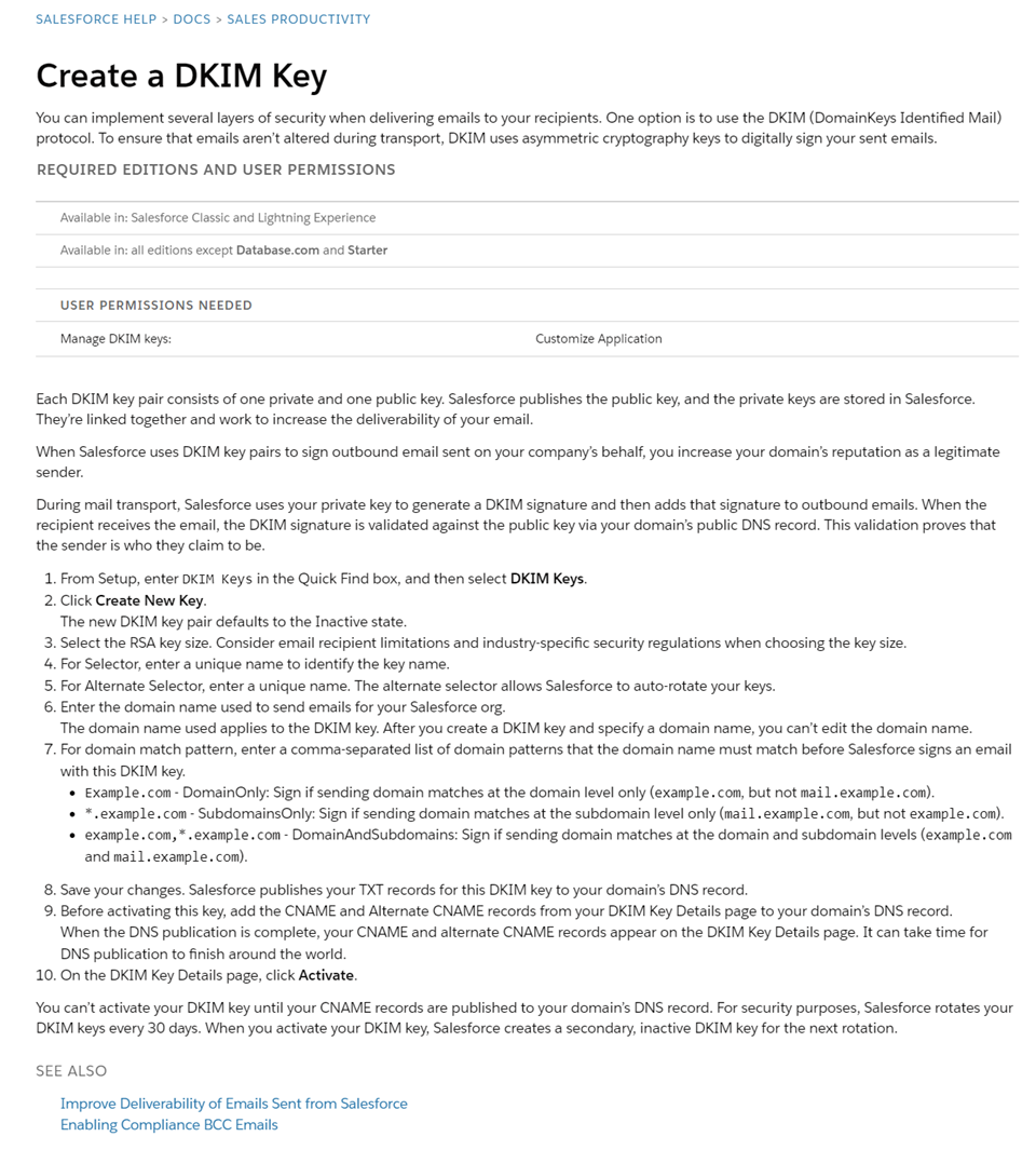 Salesforce DKIM documentation Salesforce DKIM documentation