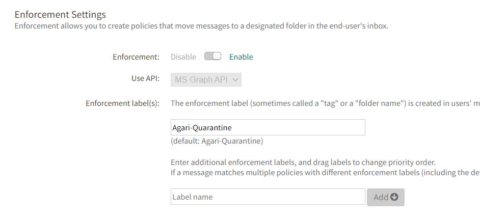 Enforcement Settings Screen