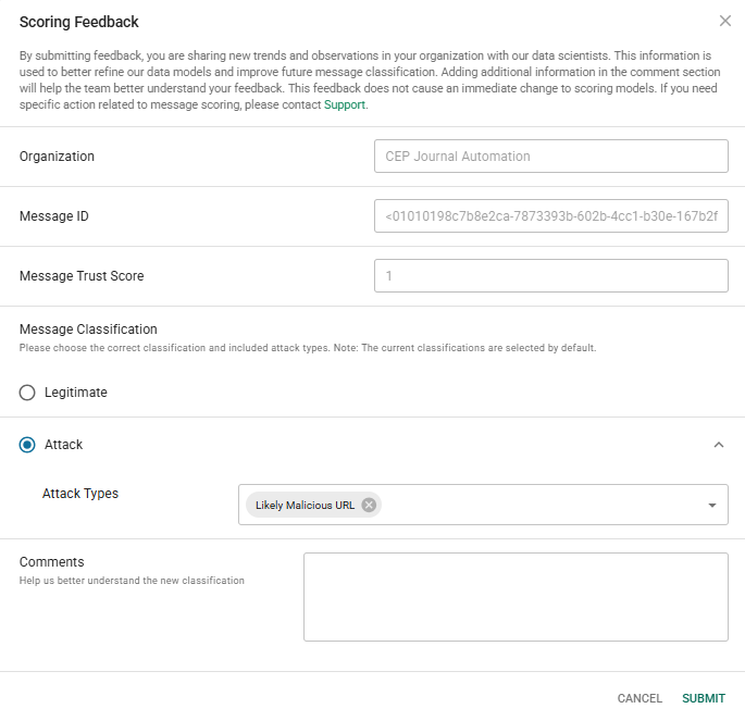  Provide Feedback based on the Message Trust Score.