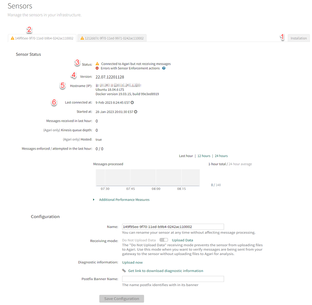 The Sensors page. The Sensors page.