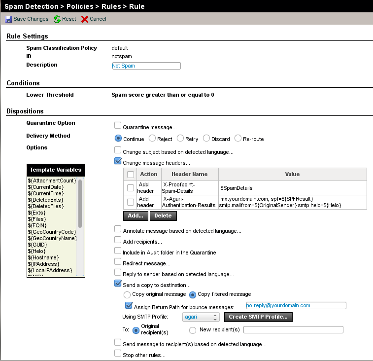 Spam Detection policy rules. Spam Detection policy rules.