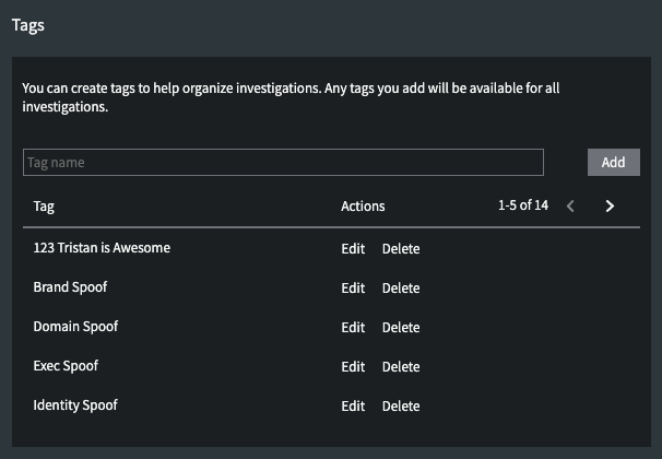 The Tags configuration panel. The Tags configuration panel.