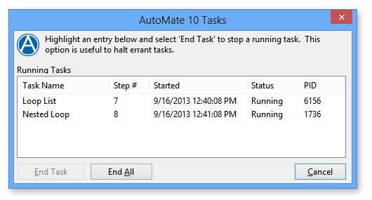 Running Task Dialog