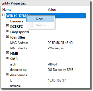 Entity Properties Dialog Box - Add New Property to Container