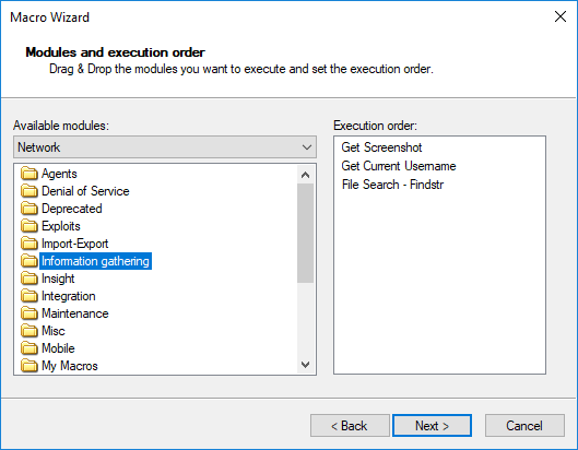 Macro Wizard - Modules and execution order Dialog Box
