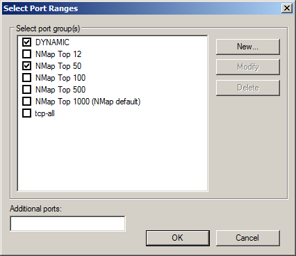 Port Range Selection Dialog Box
