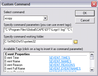 Using a Command in an Event Rule to Copy Files