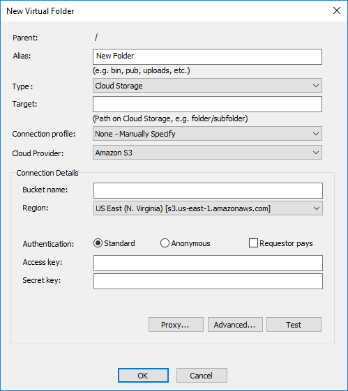 New Virtual Folder dialog box