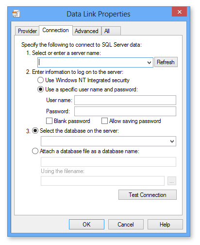 Data Link Properties Wizard
