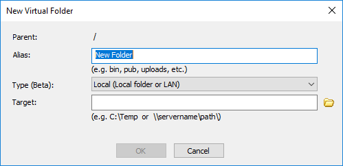 New Virtual Folder dialog box
