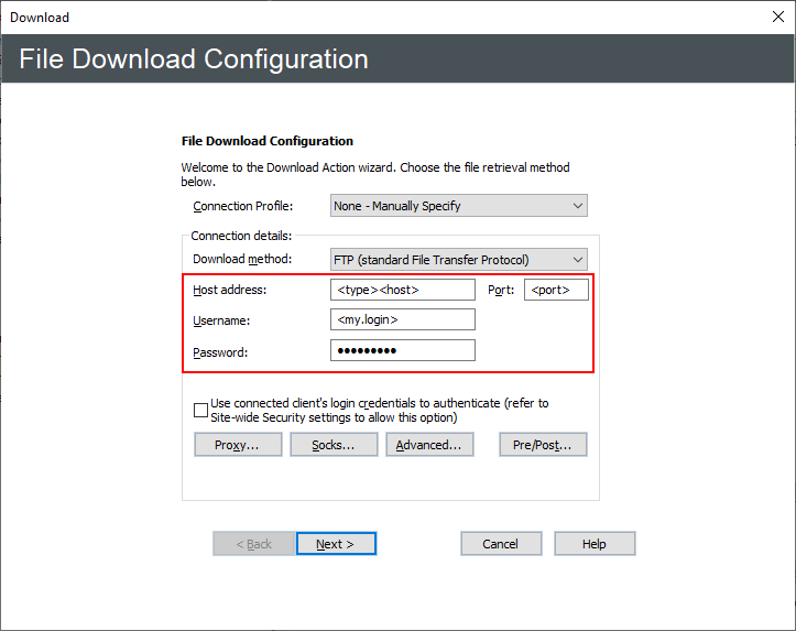 Download Wizard configuration page