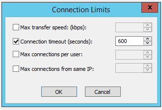 Settings Template and user account Connection Limits dialog box