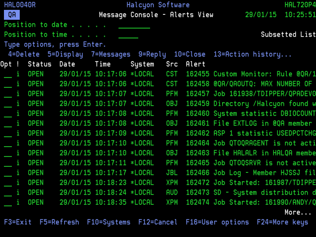 Message Console - Alerts view
