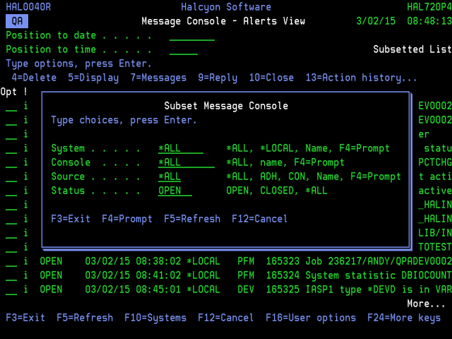 Message Console - Alerts view