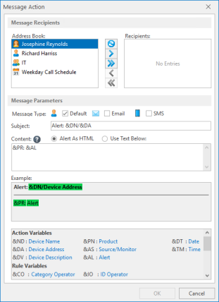 Send Instant Alert Message Action