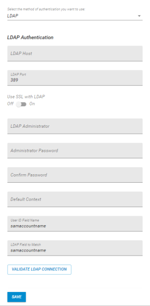 Shows settings to authenticate users against an LDAP server.