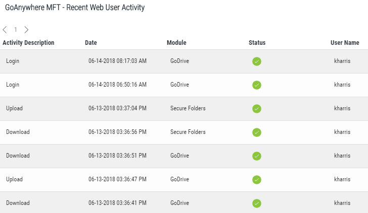  Recent Web User Activity widget