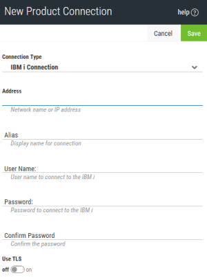 Using the New Product Connection page to add a new IBM i connection.