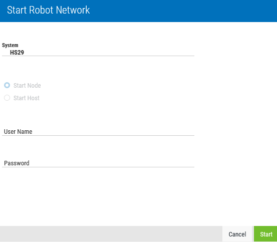 Dialog box to start a host or node.