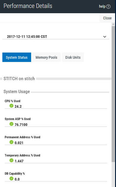 The System Status tab on the Performance Details page.