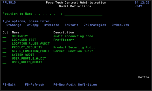 Audit Definitions panel