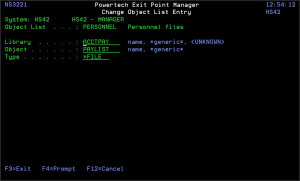 Change Object List Entry panel