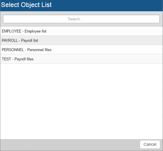 Object Lists Selection Window