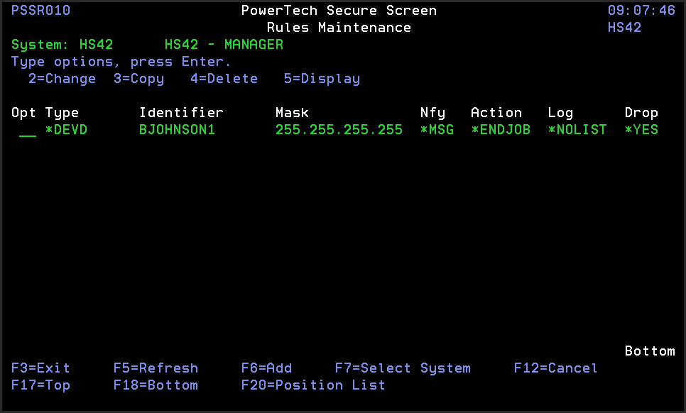 Powertech Secure Screen Main Menu