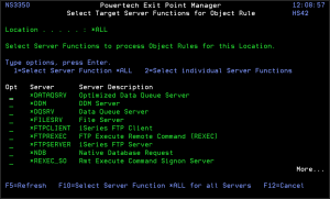 Select Target Server Functions for Object Rule panel