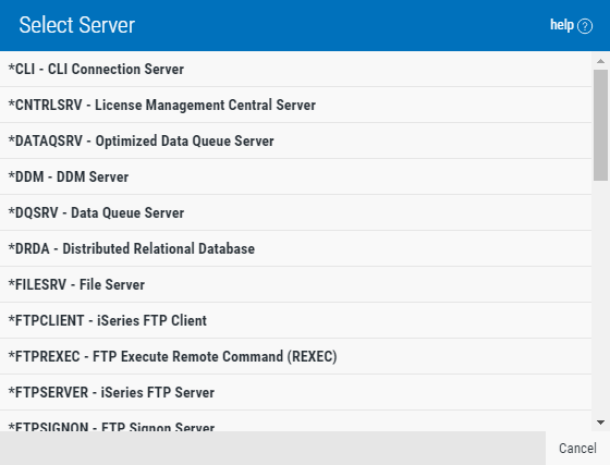 Servers Selection window