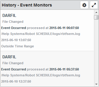 The History - Event Monitors dashboard widget.