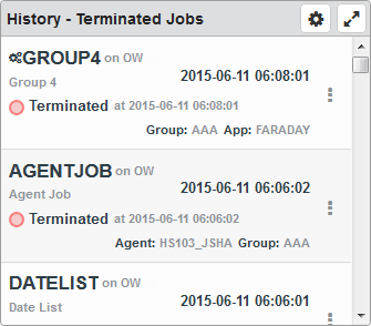 The History- Terminated Jobs dashboard widget.