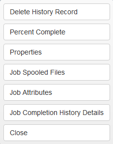 The Show Actions menu from the History - Jobs dashboard widget.