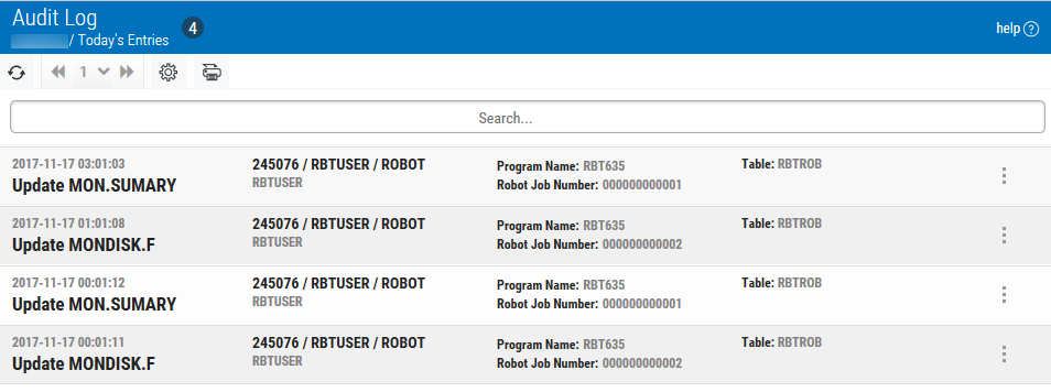 The Audit Log page.