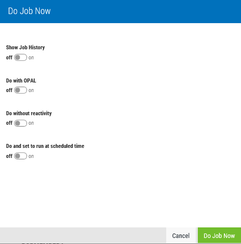 The options on the Do Job Now page.