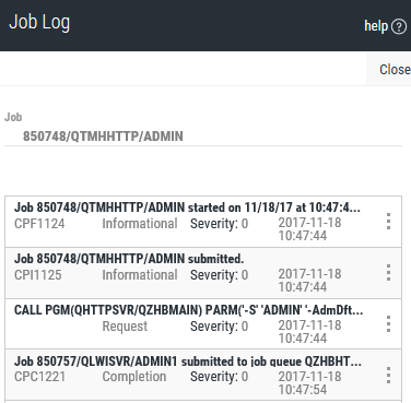 The Job Log page.