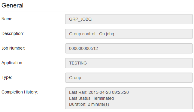 Showing the General section on the Job page for a group job.