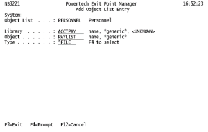 Add Object List Entry panel