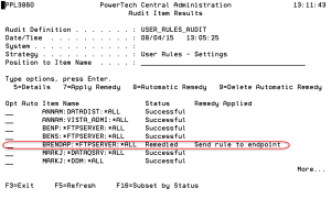 Powertech Central Administration Audit Item Results panel