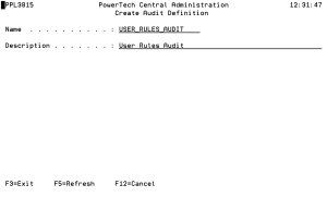 Create Audit Definition panel