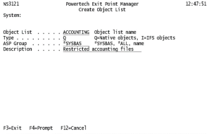 Create Object List panel