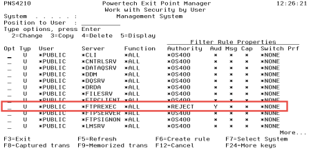 Work with Server User Authorities panel