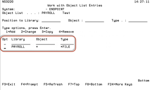 Work with Object List Entries panel