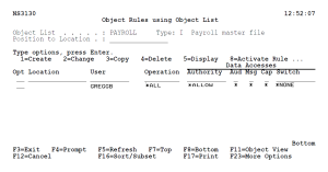 Object Rules using Object List panel