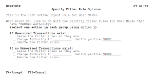 Specify Filter Rule Options panel
